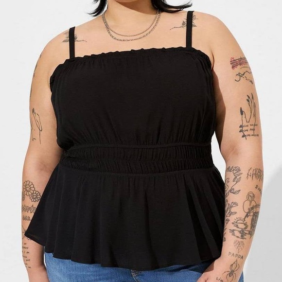torrid Tops - NWT! Torrid Peplum Washable Gauze Square Neck Black Cami Tank Top Plus Size 3x
